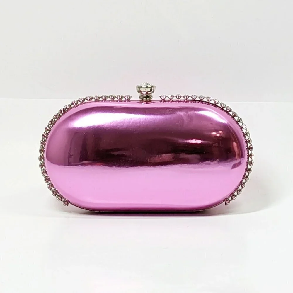 AQUA A-Kristen Orchid Mirror Metallic Patent Minaudière Clutch (MSRP $88)